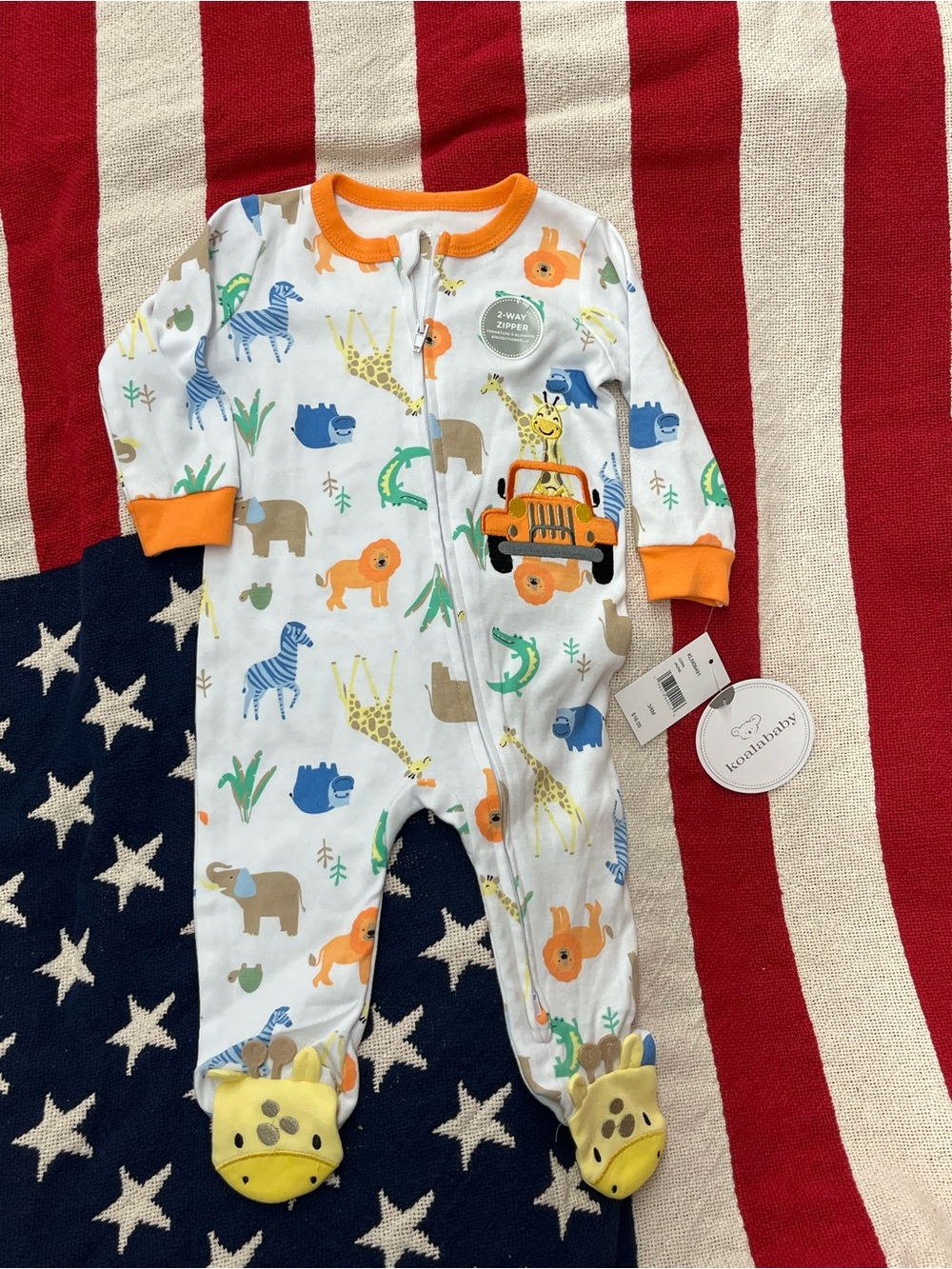 Koala Baby Footed Pajamas White with Orange Trim Size 3-6 Months NWT